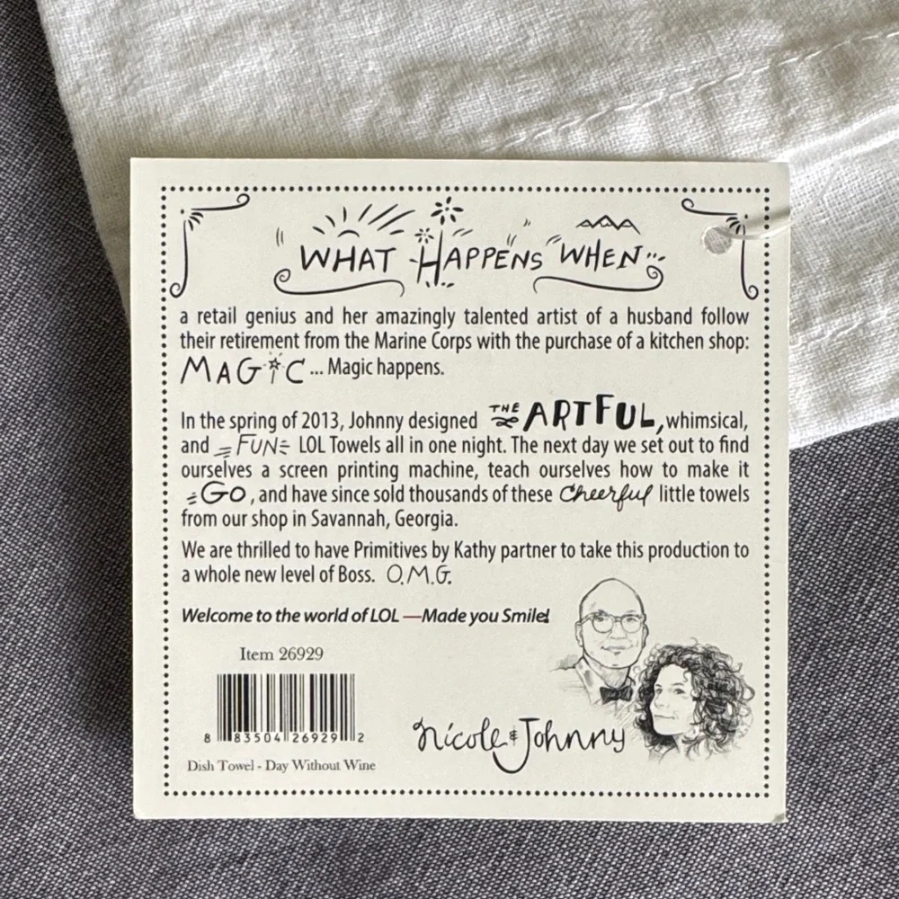 Primitives by Kathy Cream Towel with Purple Wine Quote